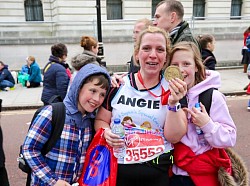 Angie Wright, with her children.  London Marathon 2016, over £2000 raised