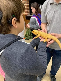Santino meeting our guests Guiles Reptiles at The Hub for Deaf Children
