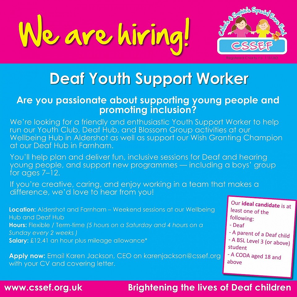 Deaf Youth Support Worker - Vacancy posted 2nd May 2026